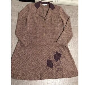 90s Y2K Dressbarn Women's Suit Set Blazer & Skirt Purple Tweed‎ Floral Sz 10